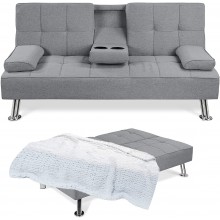 Folding Sofa Bed,Blanket,Convertible Futon Couch Loveseat Sleeper Sofa Sleeper with Removable Armrests & Blanket & 2 Cup Holders