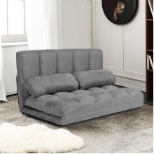 Giantex Adjustable Floor Sofa Foldable Lazy Sofa Sleeper Bed 6-Position Adjustable Suede Cloth Cover Floor Gaming Sofa Couch with 2 Pillows for Bedroom Living Room Balcony Gray