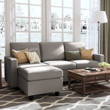 HONBAY Convertible Sectional Sofa L Shaped Couch with Linen Fabric Reversible Sectional Sofa Couch for Small Space Light Grey