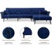 Knowlife Sectional Convertible Futon Sofa Bed Mid-Century Velvet Sleeper Sofa with Reversible Chaise and 2 Pillows 115”L Sofa Couch for Living Room and Small Space Navy Blue