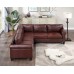 Mid-Century PU Leather Sectional Sofa L-Shaped Sectional Couch with Rolled Arms and Studded Trim for Large Space Dormitory Apartments Brown