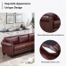 Mid-Century PU Leather Sectional Sofa L-Shaped Sectional Couch with Rolled Arms and Studded Trim for Large Space Dormitory Apartments Brown