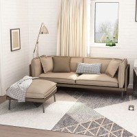 Mjkone Loveseat Sofa Couch L-Shaped Couch with Modern Linen Fabric for Small Space Brown