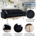 Modern Velvet Futon Sofa Bed Convertible Sleeper Sofa with Pillows Small Couch for Living Room Black
