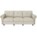 Nolany Classic 3 Seats Sofa Couch Linen Fabric Sofa with Tufted Upholstered Scrolled Arm Sofa for Living Room Light Beige