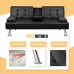 Pawnova Futon Sofa Bed Modern Faux Leather Convertible Folding Lounge Couch for Living Room with 2 Cup Holders Removable Soft Armrest and Sturdy Metal Legs Attractive Black