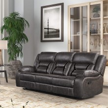 Roundhill Furniture Elkton Manual Motion Reclining Sofa with Storage Console Dark Chesnut