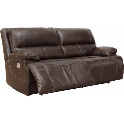 Signature Design by Ashley Ricmen Leather Upholstered 2 Seat Power Reclining Sofa with Adjustable Positions and USB Port Dark Brown