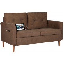 TYBOATLE 53" Mid Century Upholstered Loveseat Sofa w 2 USB Charging Ports for Living Room Modern 2-Seat Couch Sofa Furniture for Small Space Home Office Dorm Brown