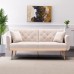Velvet 3 Seat Sofa with Gold Legs Modern Tufted Fabric Couch with 2 Small Pillows Modern Loveseat Sofa Futon Sofa Bed for Living Room and Bedroom Beige