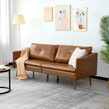 Vonanda Faux Leather Sofa Couch Modern Tufted 3-Seater Sofa with Clean Lines and Upholstered Artificial Leather for Compact Living Space Caramel