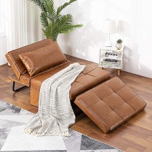 Vonanda Leather Ottoman Sofa Bed,Small Modern Couch Multi-Position Convertible with Selected Leather Fabrics and Unique Sturdy Frame for Small Space Caramel