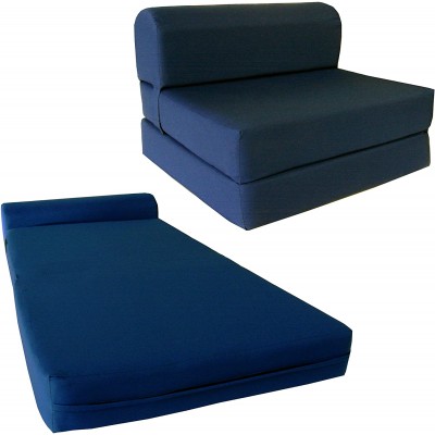 D&D Futon Furniture Chair Folding Foam Bed Studio Sofa Guest Folded Foam Mattress 6 x 48 x 72 Navy Blue