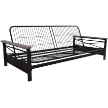 DHP Nadine Metal Futon Frame with Grey Wood Armrests Full Size Mattress Not Included