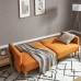 Mopio Chloe Futon Sofa Bed Convertible Sleeper Sofa with Tapered Wood Legs 77.5 W Small Splitback Sofa for Living Room Apricot Velvet
