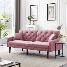 Olela Futon Sofa Bed Convertible Couch Bed with Armrests Modern Living Room Velvet Sofa Bed Folding Recliner Futon Couch Sleeper Set with Wood Legs Pink Velvet