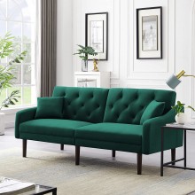 Olela Futon Sofa Bed Convertible Couch Bed with Armrests Modern Living Room Velvet Sofa Bed Folding Recliner Futon Couch Sleeper Set with Wood Legs,Green