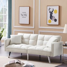 Olela Sleeper Sofa Bed Modern Tuft Futon Couch Convertible Loveseat Sleeper Reclining Sofa Bed Twin Size with Arms and 2 Pillows for Living Room Cream