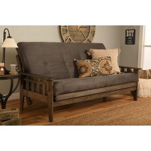 Tucson Rustic Walnut Frame and Mattress Set with Choice to add Drawers 8 Inch Innerspring Futon Sofa Bed Full Size Wood Grey Matt and Frame No Drawers