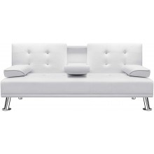 VICTONE Futon Sofa Bed Modern Faux Leather Couch Bed Convertible Folding Recliner for Living Room with 2 Cup Holders and Armrest White