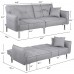 Yaheetech Adjustable Futon Sets Convertible Futon Sleeper Bed Upholstery Fabric Loveseat Sofa Foldable Backrest Futon with Sturdy Wood Frame Linen Fabric Detachable Arms Metal Legs Gray