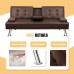 YESHOMY Futon Sofa Bed Modern Faux Leather Convertible Folding Lounge Couch for Living Room with 2 Cup Holders Removable Soft Armrest and Sturdy Metal Leg Full Brown