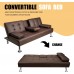 YESHOMY Futon Sofa Bed Modern Faux Leather Convertible Folding Lounge Couch for Living Room with 2 Cup Holders Removable Soft Armrest and Sturdy Metal Leg Full Brown