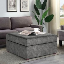 Adeco 28 inch Tufted Storage Ottoman Wide Square Coffee Table Lift Top Storage Footstool Faux Leather Ottoman with Sturdy Wood Legs Gray-2