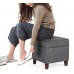 Asense Square Storage Ottoman Linen Fabric Cube Foot Rest Stool with Wooden Legs Dark Grey