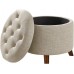Basics Upholstered Tufted Storage Ottoman Footstool 17H Burlap Beige