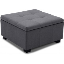 BELLEZE 30 Inch Modern Square Upholstered Storage Ottoman Vintage Style Large Footstool Accent Bench Easy Assemble Bedroom Living Room Decor Alto Gray