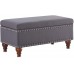 BELLEZE 35 Inch Nailhead Trim Ottoman Storage Bench Upholstered Accent Furniture for Living Room Bedroom Entryway with Bun Legs Quincy Grey
