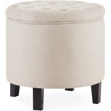BELLEZE Modern Button Tufted Accent Storage Ottoman Small Upholstered Circle Pouf Footstool with Lift Top for Bedroom Living Room or Vanity 17-3 4" Round Lexington Beige