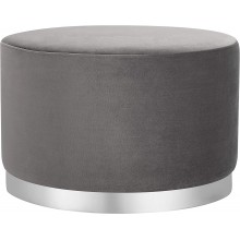 BIRDROCK HOME Round Grey Velvet Ottoman Foot Stool – Soft Large Padded Stool – Silver Trim Coffee Table Great for The Living Room or Bedroom – Decorative Furniture – Foot Rest