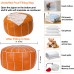 Bohepuffex Moroccan Handmade Round Pouf Footstool Footrest Faux Leather A Classic and Large Storage Ottoman an Exotic Décor for Living Space Only Cover Included -Unstuffed-Embroidered Orange