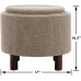 chairus Round Storage Ottoman with Tray Small Footrest with Blue Striped Lid & Wood Legs Beige