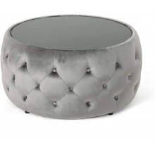 Christopher Knight Home Ivy Glam Velvet and Tempered Glass Coffee Table Ottoman Smoke Black