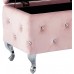 Contemporary Velvet & Metal Rectangular Storage Ottoman in Blush Pink