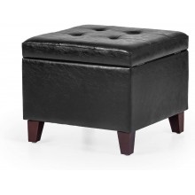 Deco De Ville 17.7" Black Faux Leather Storage Ottoman Square Tufted Lift Top Footrest with Foam Padded Seat