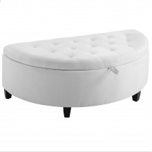 HOMCOM Half Moon Modern Luxurious Polyester Fabric Storage Ottoman Bench with Legs Lift Lid Thick Sponge Pad for Living Room Entryway or Bedroom White