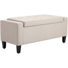 HOMCOM Linen Storage Ottoman Bench Lift Top Tufted Rectangle Ottoman for Living Room Entryway or Bedroom Beige