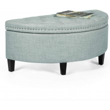 Homebeez 43.5" Half Moon Storage Ottoman Button Tufted Bedroom Benches for Entryway Living Room Light Blue