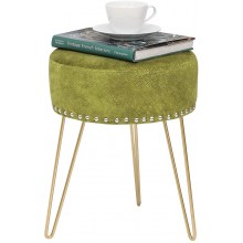 Homebeez Modern Round Velvet Ottoman Foot Rest Vanity Stool Seat with Gold Metal Legs for Kitchen Bedroom Living Room-Green