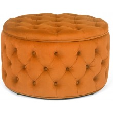Homebeez Round Velvet Storage Ottoman Button Tufted Footrest Stool Coffee Table for Living Room ,24.8" L x 24.8" W x 15.4" H,Orange