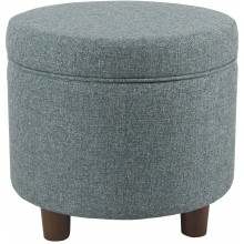 Homepop Home Decor | Upholstered Round Storage Ottoman | Ottoman with Storage for Living Room & Bedroom Teal Tweed
