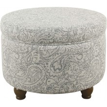 Homepop Home Decor | Upholstered Round Storage Ottoman | Ottoman with Storage for Living Room & Bedroom Gray Floral