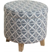 Homepop Home Decor | Upholstered Round Storage Ottoman | Ottoman with Storage for Living Room & Bedroom with Flared Legs Navy Blue Geometric Pattern