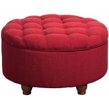 Homepop Home Decor | Upholstered Tufted Round Storage Ottoman | 28” Cocktail Ottoman with Storage for Living Room & Bedroom Red