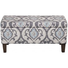 HomePop Large Upholstered Rectangular Storage Ottoman Bench with Hinged Lid Slate Damask