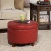 HomePop Round Leatherette Storage Ottoman with Lid Cinnamon Red